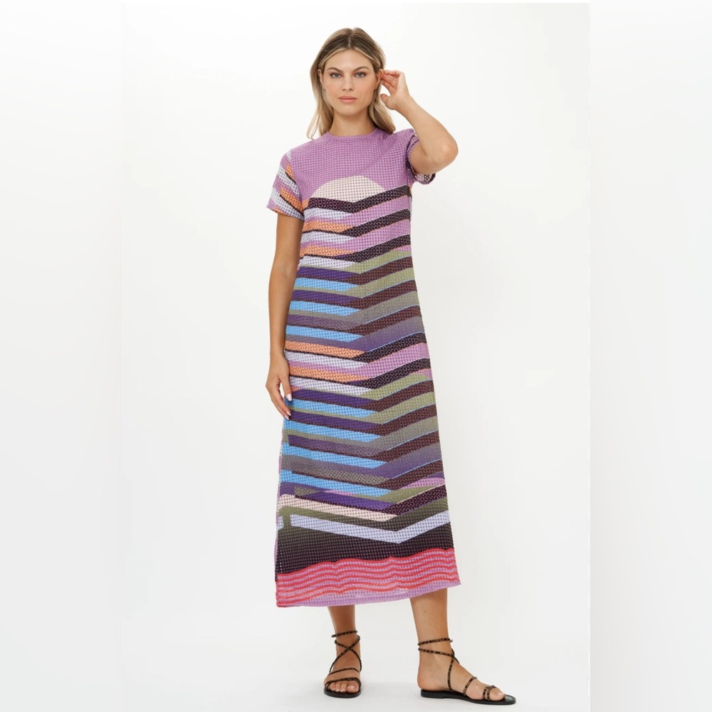 Oliphant Purple and Pink Striped Maxi Dress